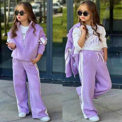 تکرار سه تیکه سویشرت شلوار و بلوز کرکدار ترک 5-14سال کد 18598