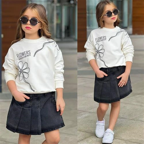 دوتیکه مجلسی دورس و دامن شلوارکی جین ترک کد 18877