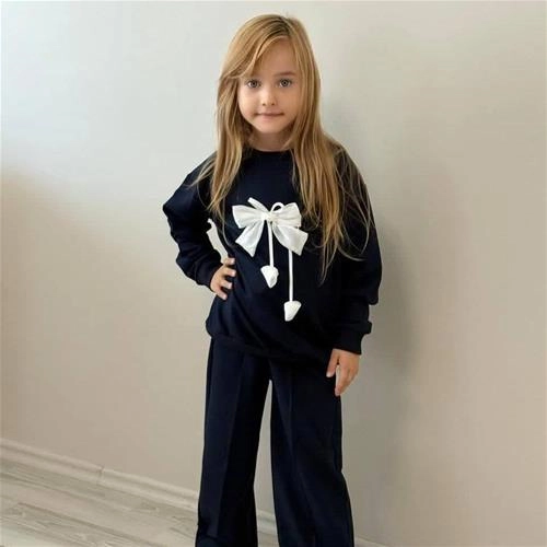 ست دو تیکه دورس شلوار سه نخ پاپیون برجسته5-14سال ترک کد 18449