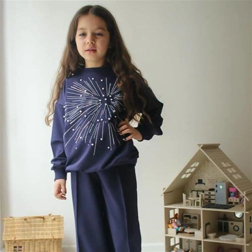 دوتیکه ست سرمه ای نگین دار ترک کد 18946