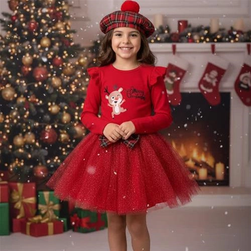 ست سه تیکه دورس دامن و کلاه کریسمسی ترک کد 18745