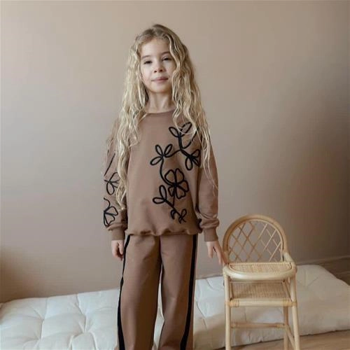 ست دوتیکه دورس شلوار فلاور گل برجسته ترک 5-14سال کد 18837