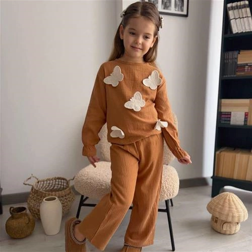 ست دوتیکه موسلین ترک گل برجسته 2-10سال کد 18915