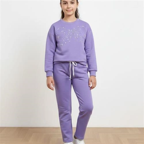 ست دو تیکه دورس شلوار پاپیون مرواریدی یاسی ترک کد 18842