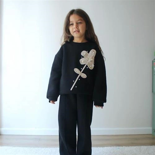 ست دو تیکه کرکدار دورس شلوار گل برجسته مشکی ترک کد 18441