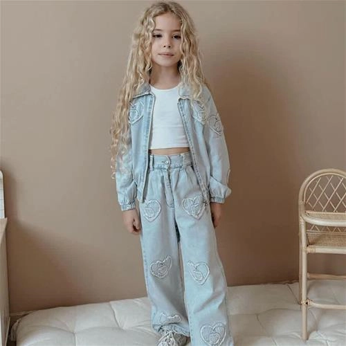 دوتیکه کت جین و شلوار جین قلب برجسته ترک کد 18893