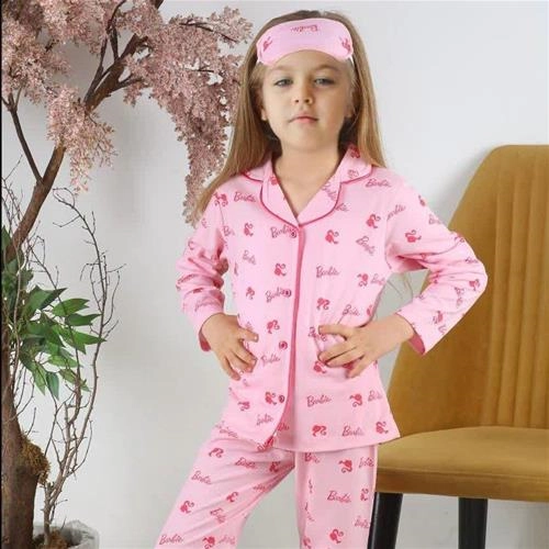 سه تیکه بلوز دکمه دار و شلوار چشم بند ترک جدید 4-12 سال کد18788