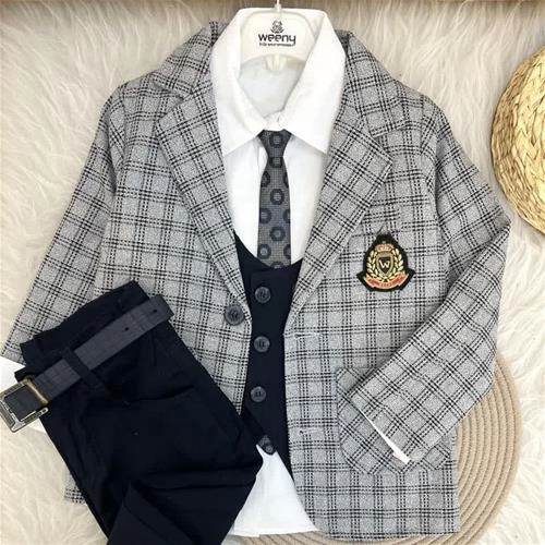 شش تیکه کت استردار شلوار کتان و کروات جلیقه پیراهن کمربند کد 10350