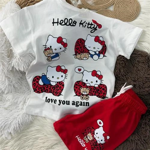 ست دوتیکه کیتی پاپیون دار ترک پشت و رو طرحدار  کد 19007